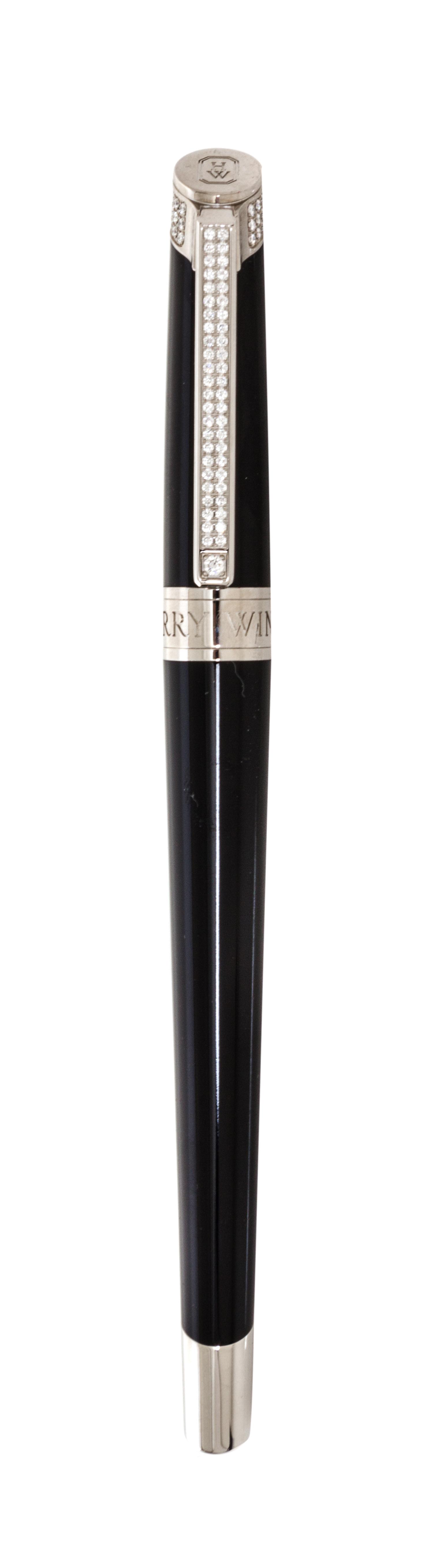 A Harry Winston Lacquer, Palladium and Diamond Fountain Pen Length 6 1/4 inches.