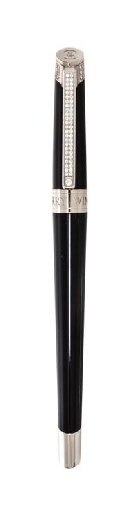 A Harry Winston Lacquer, Palladium and Diamond Fountain Pen Length 6 1/4 inches.