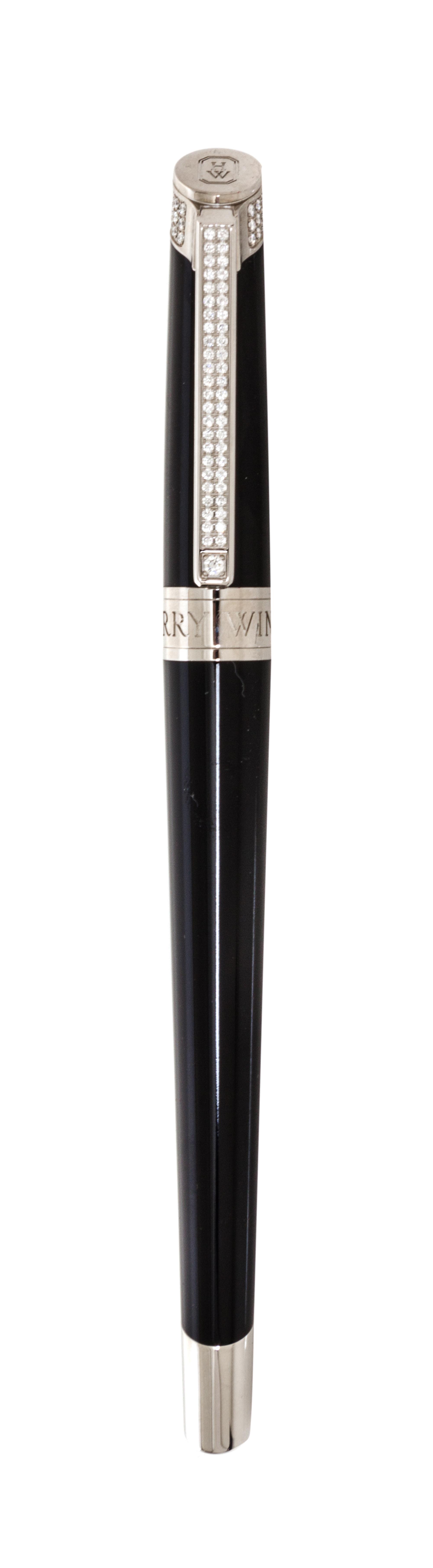 A Harry Winston Lacquer, Palladium and Diamond Fountain Pen Length 6 1/4 inches.