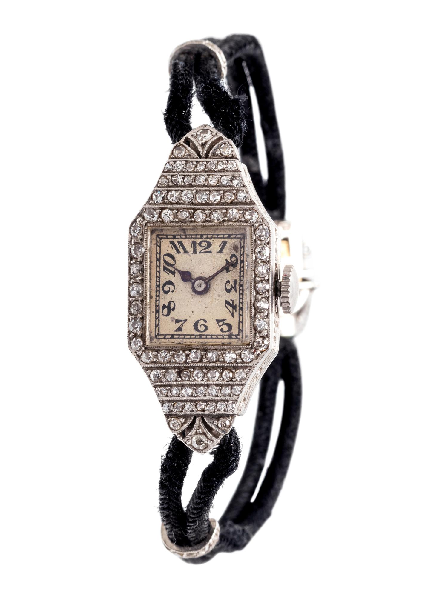 ANTIQUE, PLATINUM AND DIAMOND WRISTWATCH