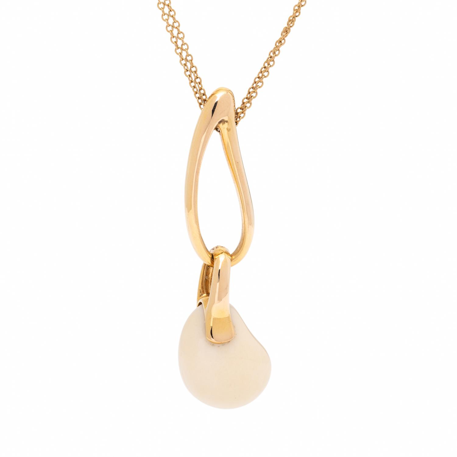 White Chalcedony, Diamond, and Yellow Gold Necklace