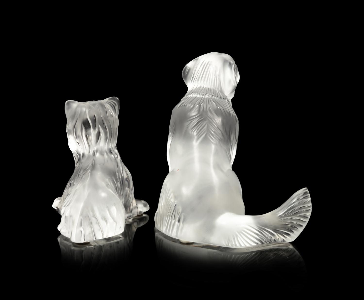 Two Lalique Dog Sculptures