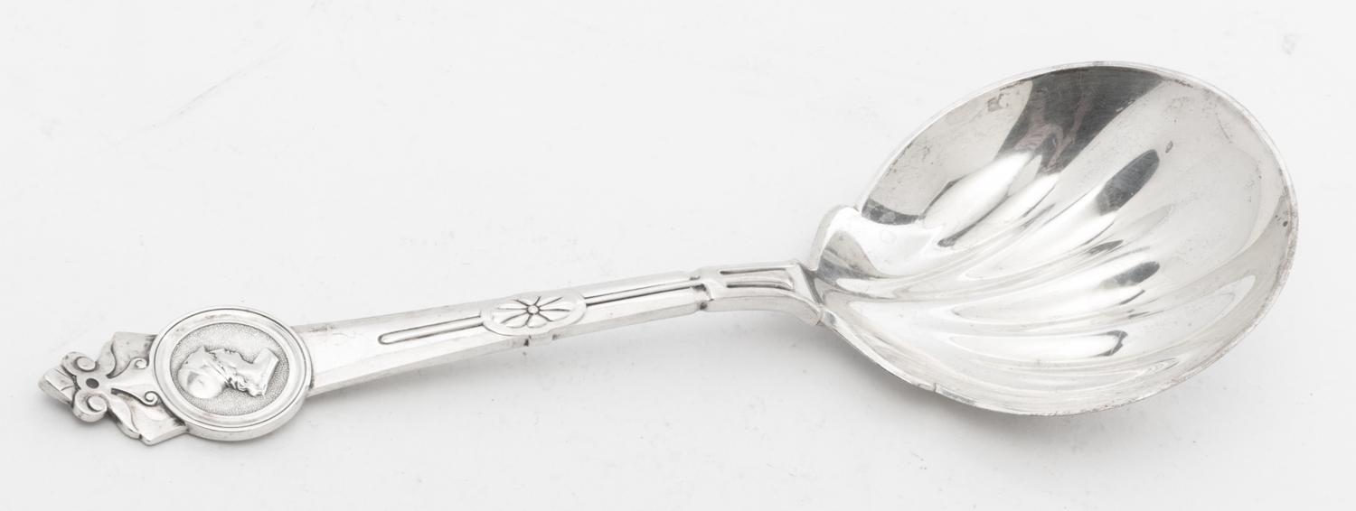 A Silver Serving Spoon, Tiffany & Co., New York, NY, in the Medallion pattern.
