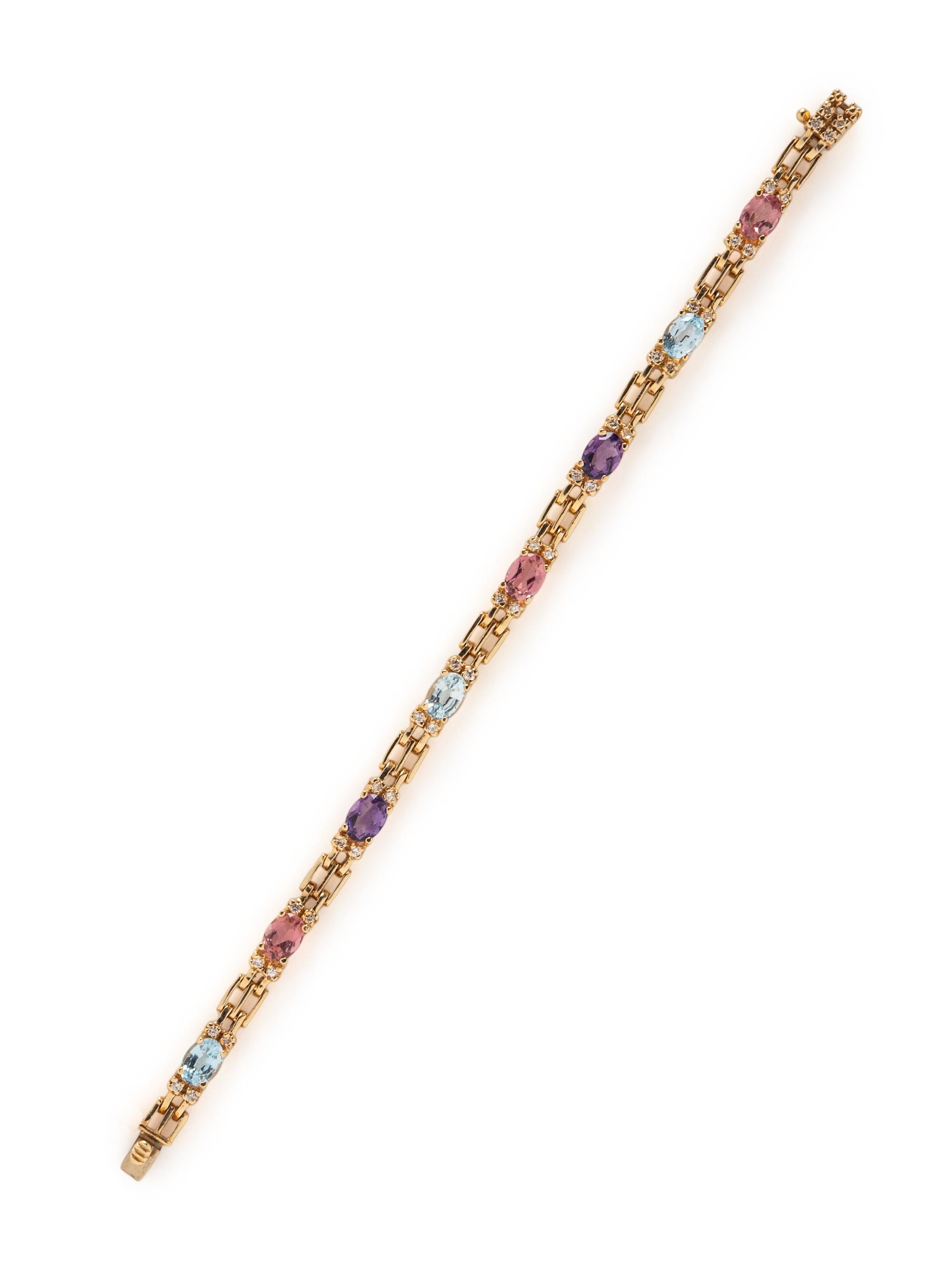 YELLOW GOLD, DIAMOND, AND MULTIGEM BRACELET