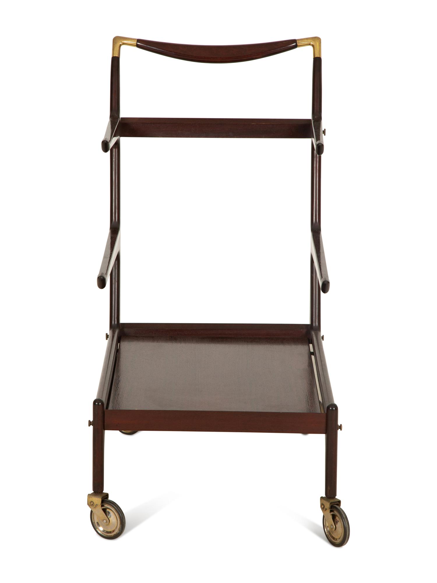 Cesare Lacca Lacquered Mahogany and Brass Bar Cart — Italian, Circa 1950