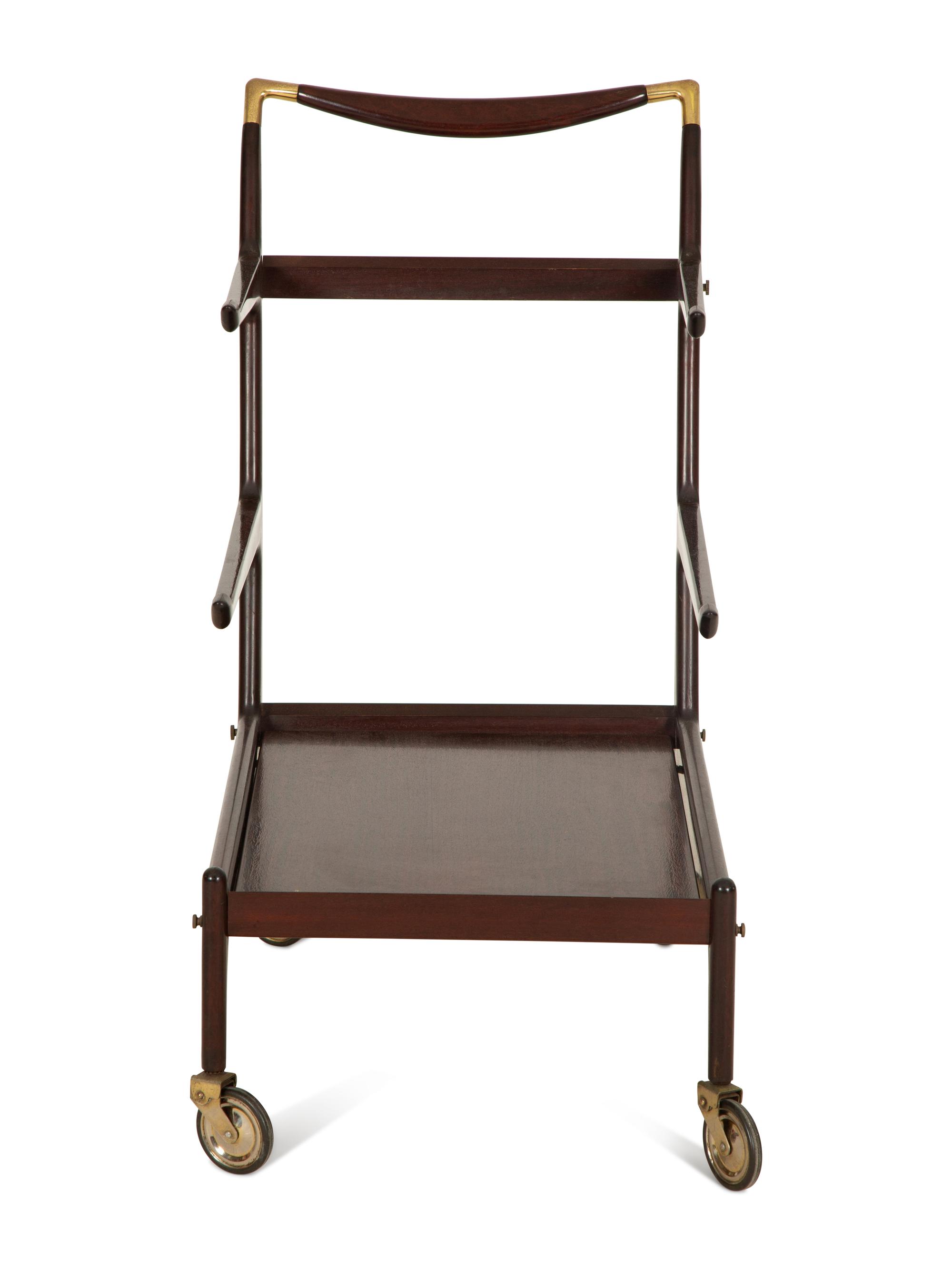 Cesare Lacca Lacquered Mahogany and Brass Bar Cart — Italian, Circa 1950