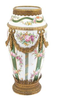 A Sevres Style Polychrome and Gilt Decorated Gilt Bronze Mounted Vase Height 21 1/2 inches. — LATE 19TH CENTURY