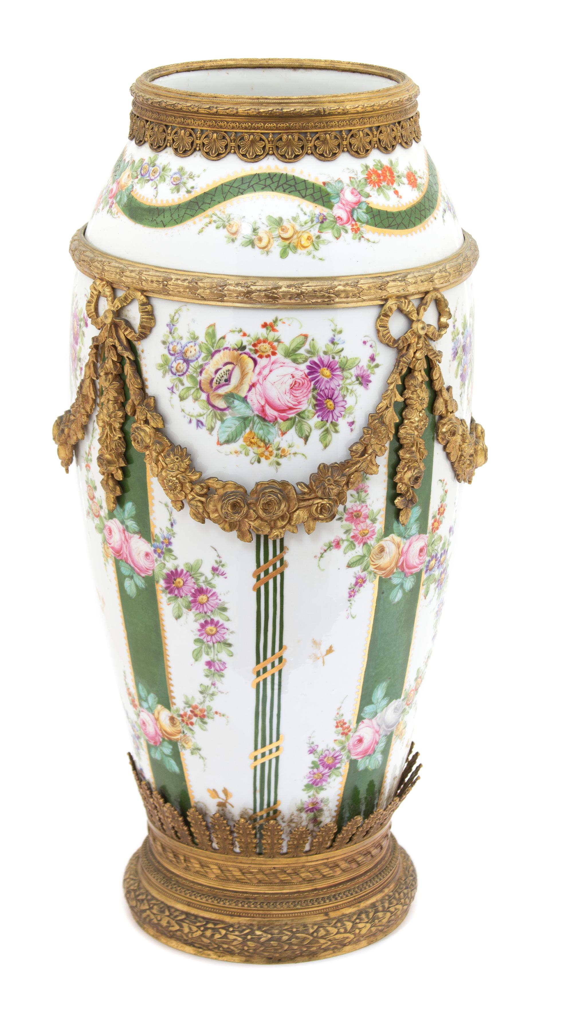 A Sevres Style Polychrome and Gilt Decorated Gilt Bronze Mounted Vase Height 21 1/2 inches. — LATE 19TH CENTURY