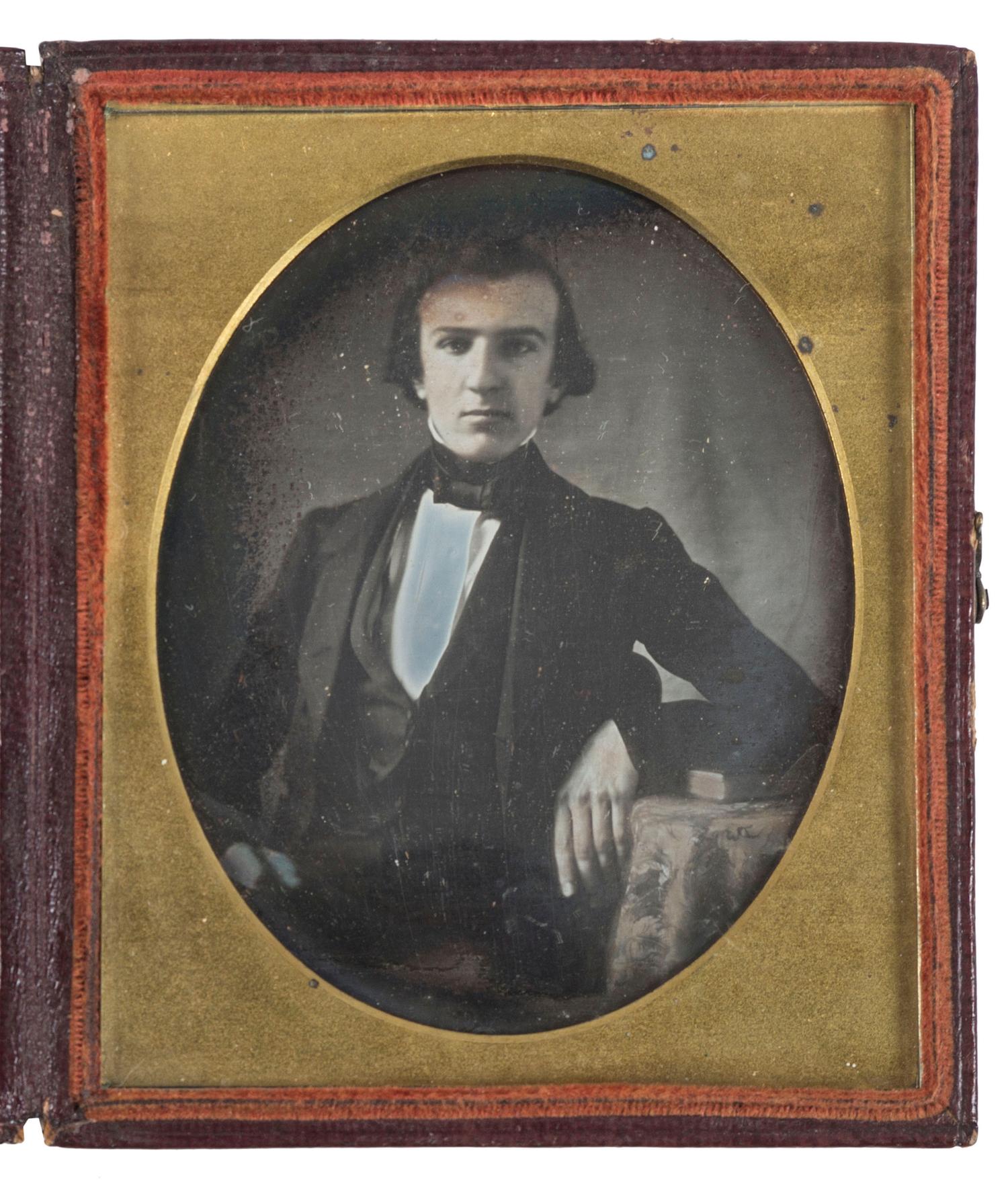 [ABOLITION] -- [EARLY PHOTOGRAPHY]. Ninth plate daguerreotype of painting of John Jay (1745-1829) and sixth plate daguerreotype of his grandson, John Jay II (1817-1894).