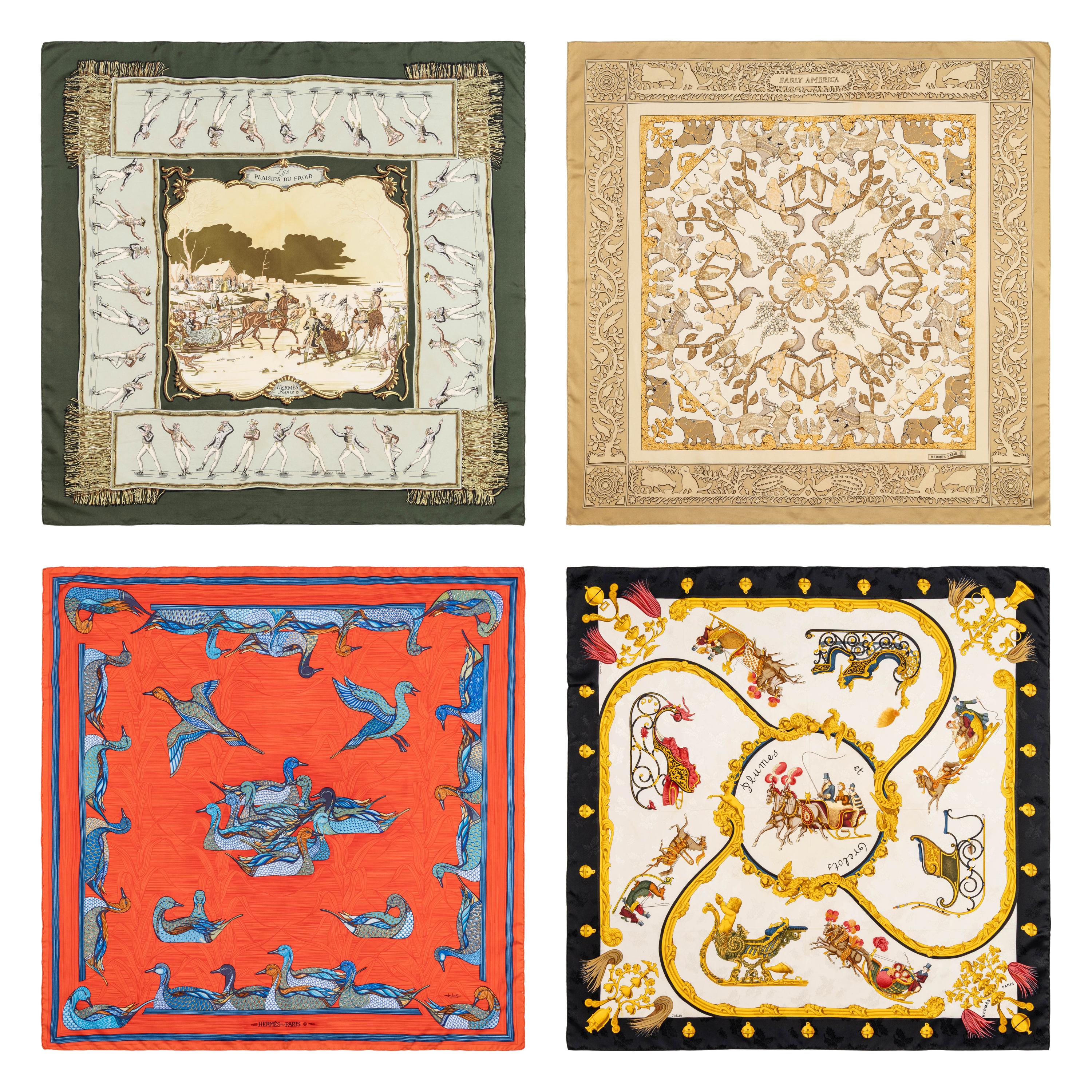 Hermès, Four Silk Scarves 90