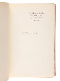 [LINCOLN, Abraham]. SANDBURG, Carl (1878-1967). Abraham Lincoln: The War Years . New York: Harcourt, Brace & Company, 1939.