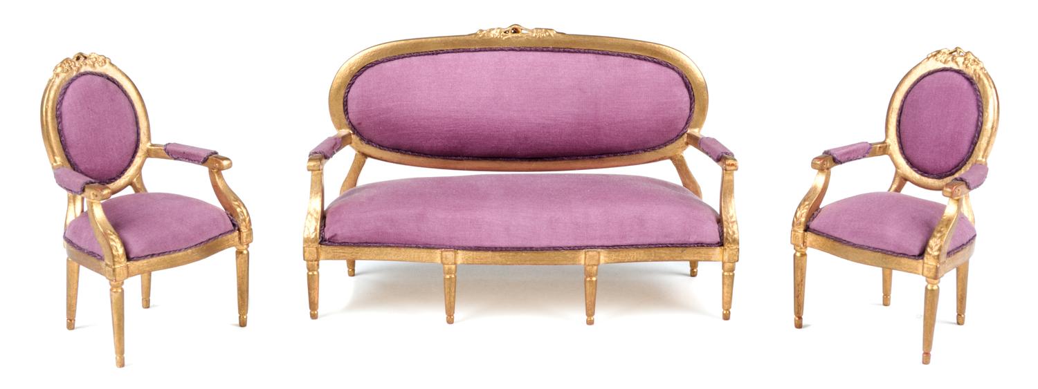 A Louis XV Style Parlor Suite Width of settee 5 3/8 inches.
