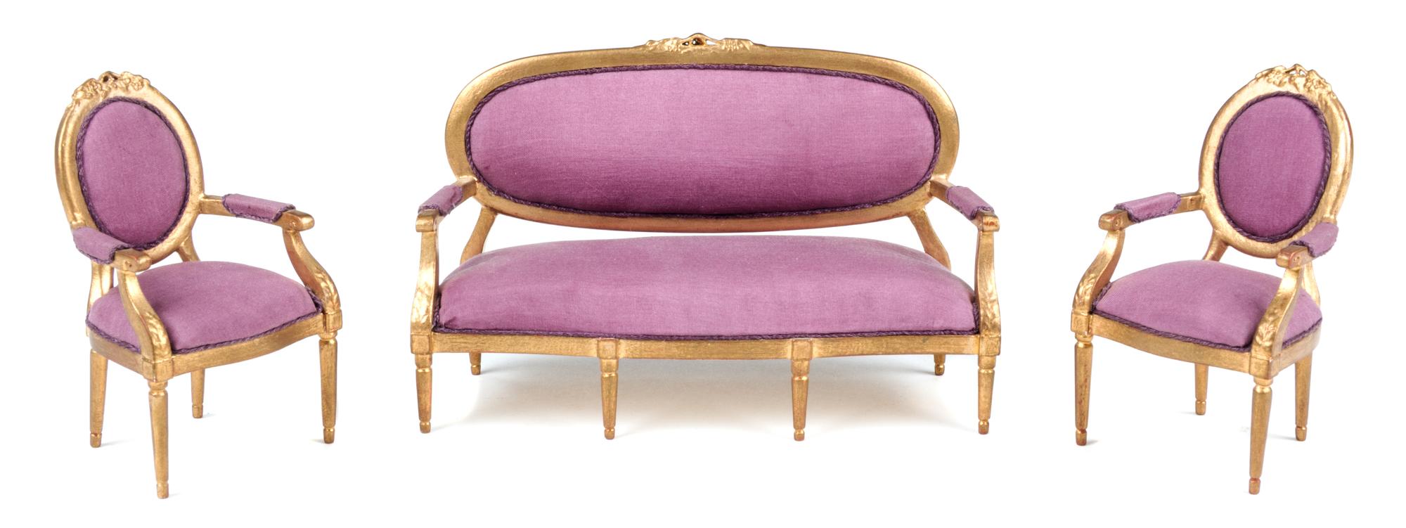 A Louis XV Style Parlor Suite Width of settee 5 3/8 inches.