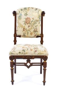 An Aesthetic Movement Parcel Gilt Mahogany Side Chair Height 34 x width 19 1/4 x depth 18 1/2 inches.