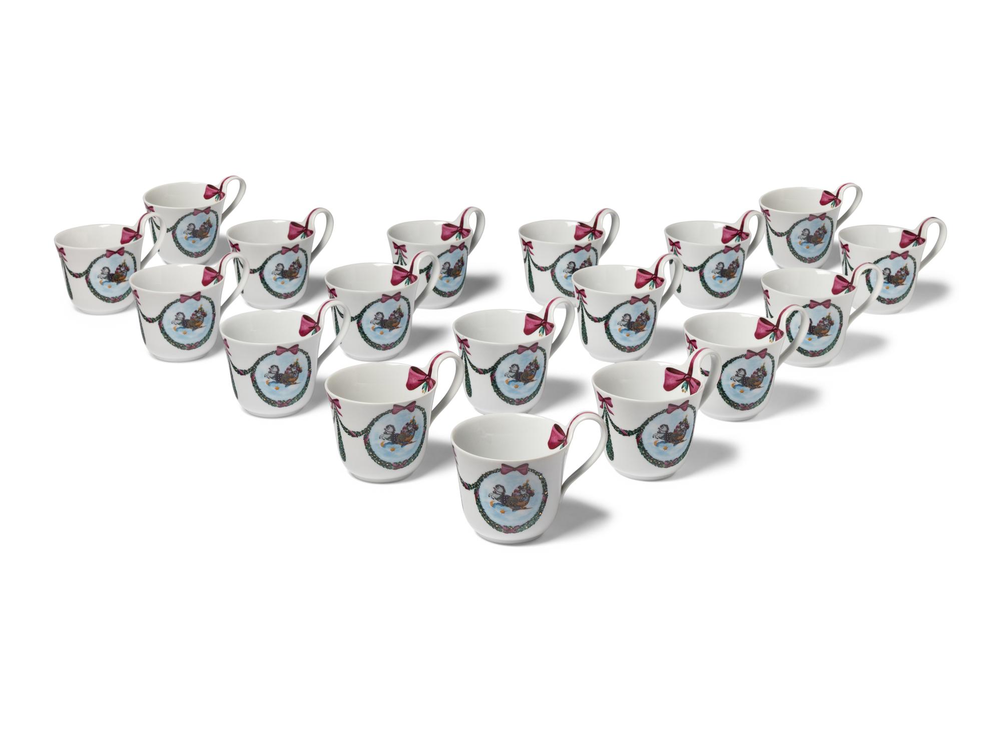 A Set of Eighteen Royal Copenhagen Jingle Bells Coffee Cups