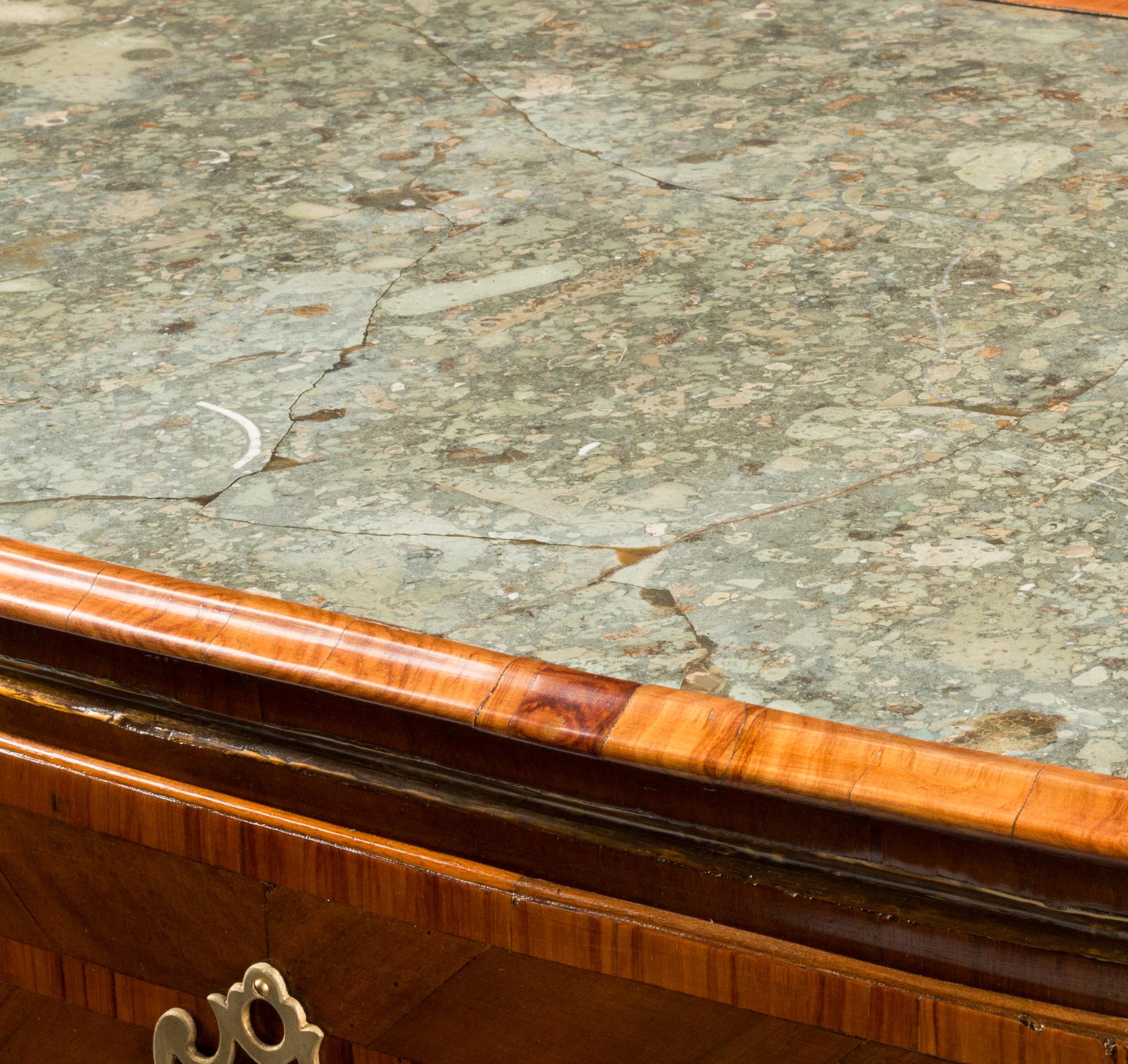 A Continental Walnut, Marquetry and Scagliola-Inset Commode