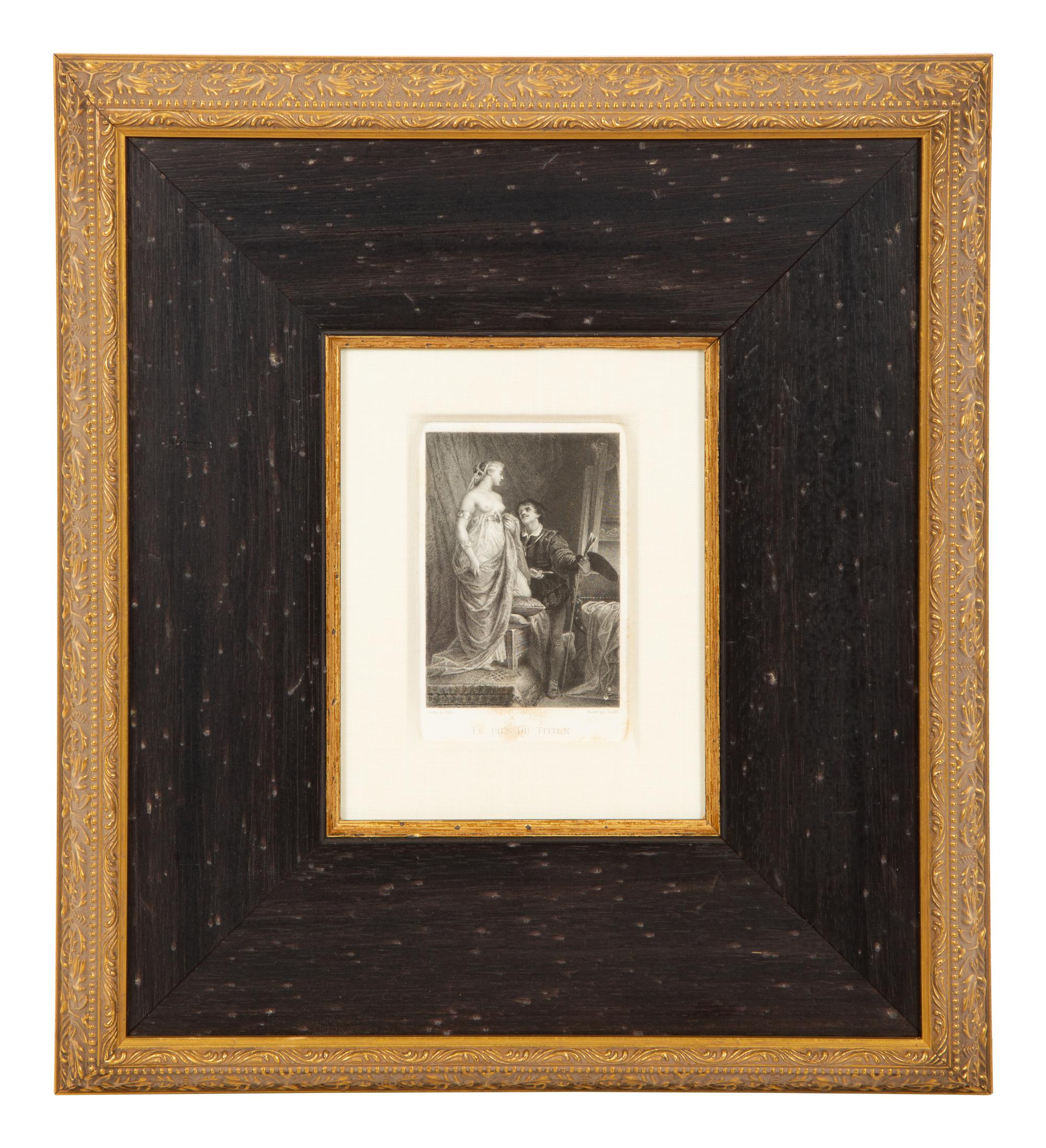 A Set of Four French Engravings of Courting Aristocrats in Ebonized and Giltwood Frames