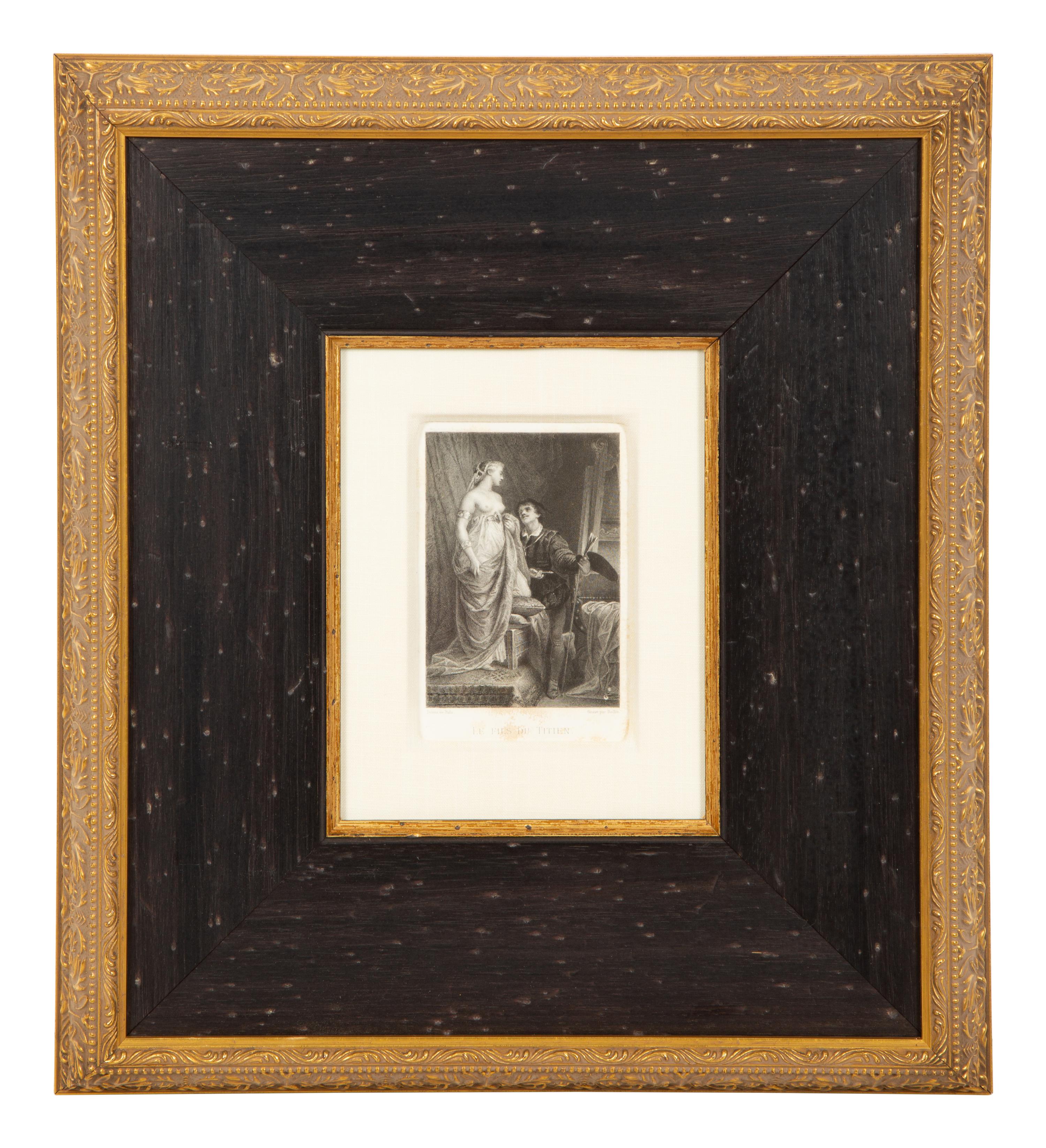 A Set of Four French Engravings of Courting Aristocrats in Ebonized and Giltwood Frames