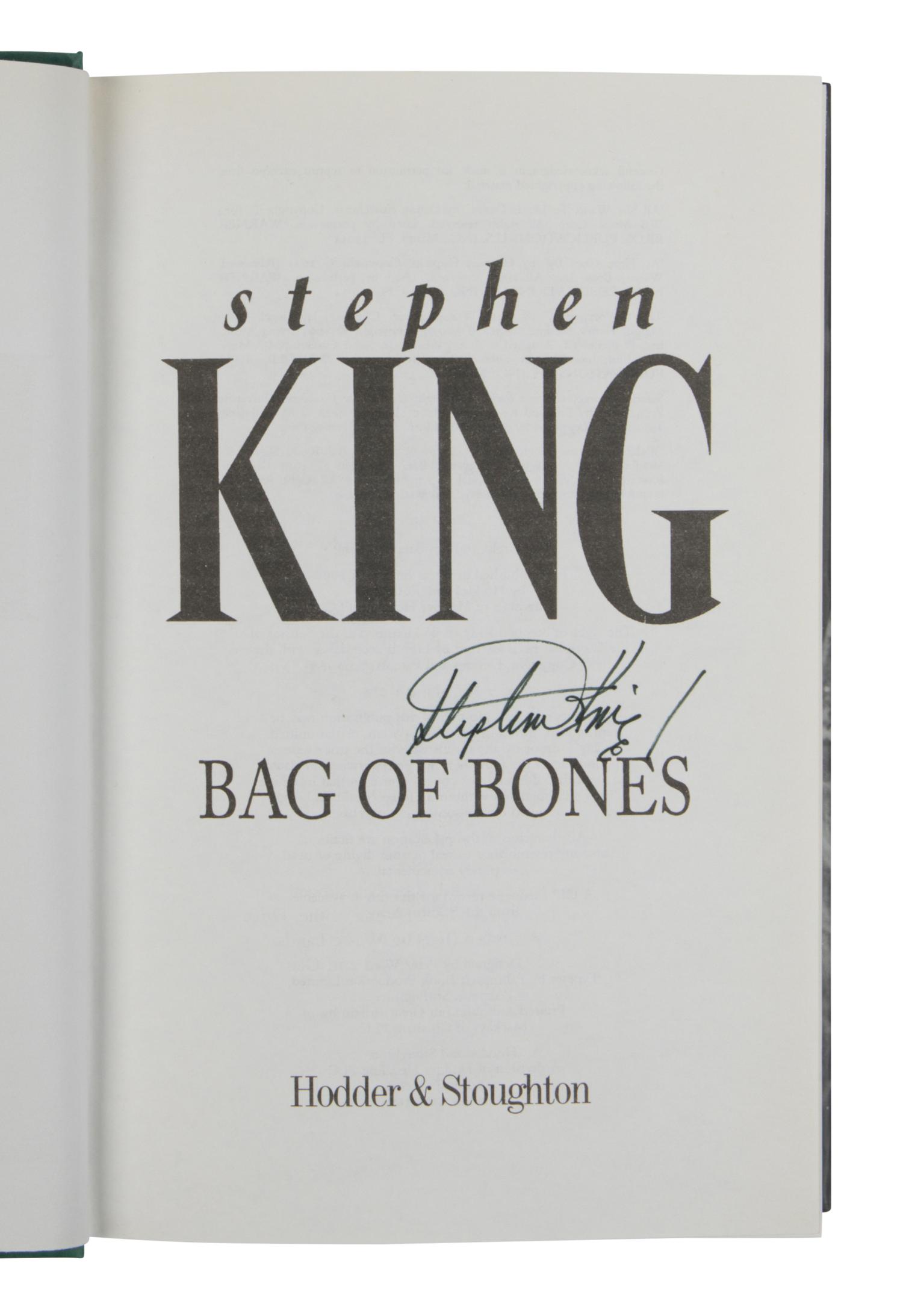 KING, Stephen (b.1947). Bag of Bones . London: Hodder & Stoughton, 1998.