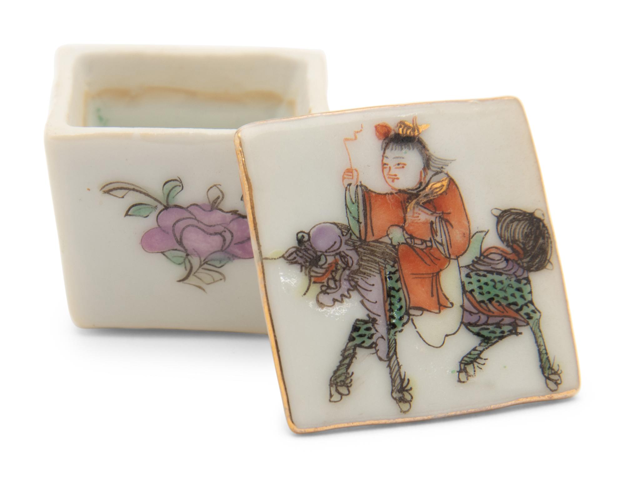 A Set of Six Small Chinese Famille Rose Porcelain Covered Boxes