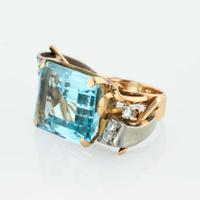 Retro Rose Gold, Diamond, and Aquamarine Ring