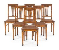 A Set of Six French Gilt Metal Mounted and Mother-of-Pearl Inlaid Side Chairs
