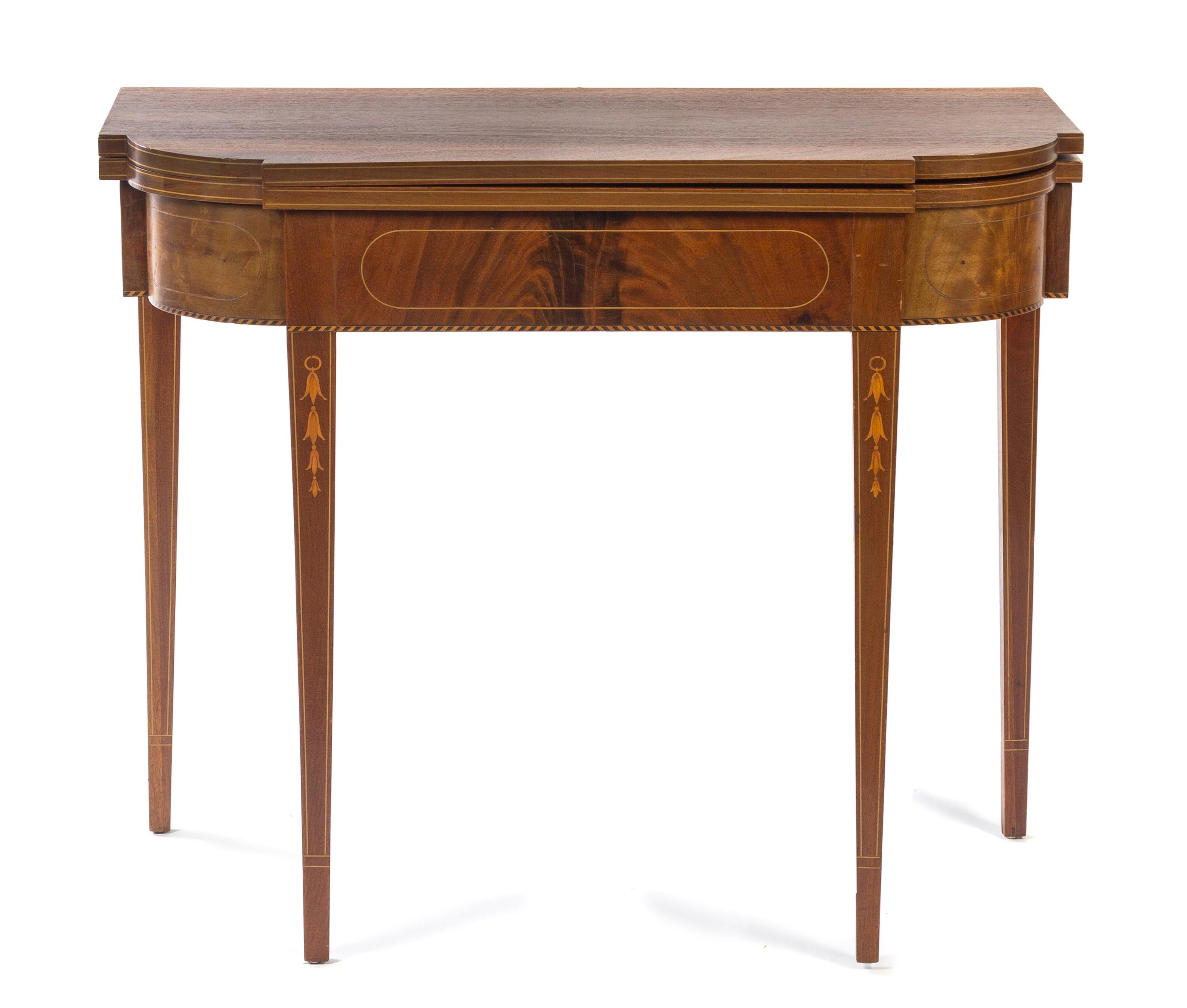 A Federal Mahogany Game Table Height 29 3/4 x width 34 3/4 x depth 35 3/4 inches (open). — 18TH/19TH CENTURY