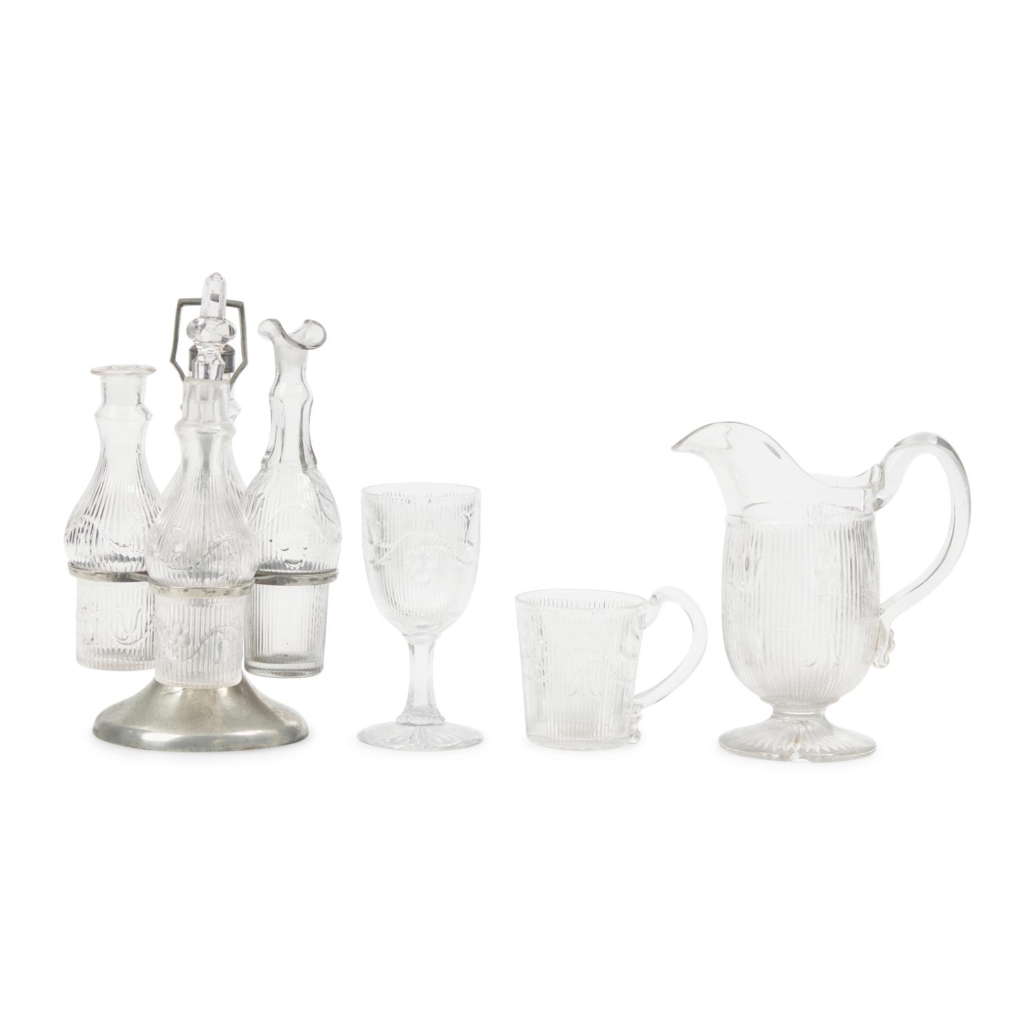 A Group of Seven Pressed Flint Glass Tablewares in the "Bellflower" Pattern