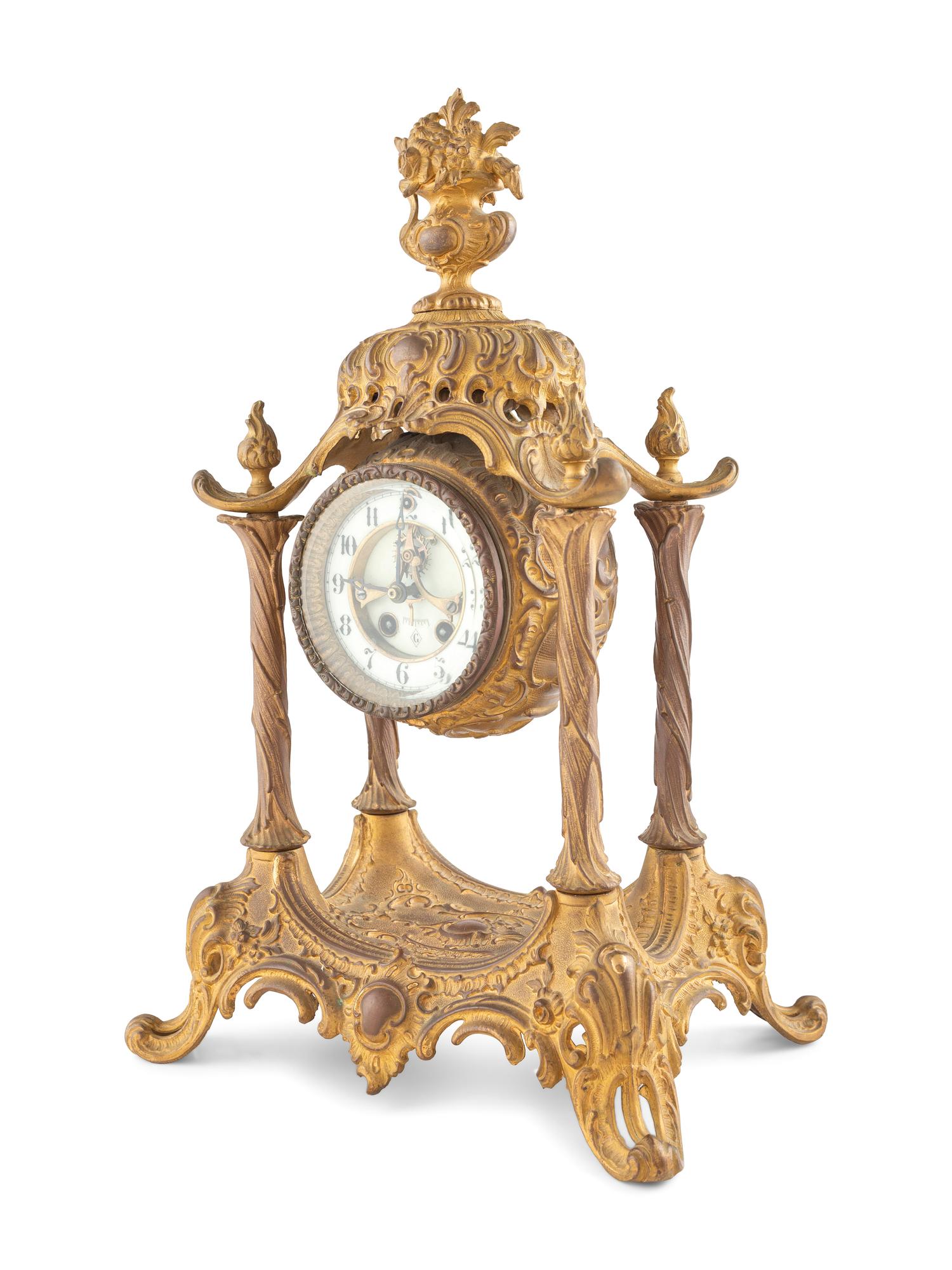 A Louis XV Style Gilt Metal Mantel Clock