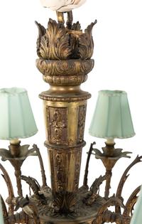 A Continental Bronze Eight-Light Chandelier