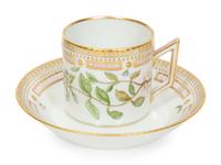 A Royal Copenhagen Flora Danica Porcelain Chocolate Pot with Five Cups and Three Saucers