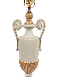 A Pair of Painted and Parcel Gilt Urns on Plinths Mounted as Lamps