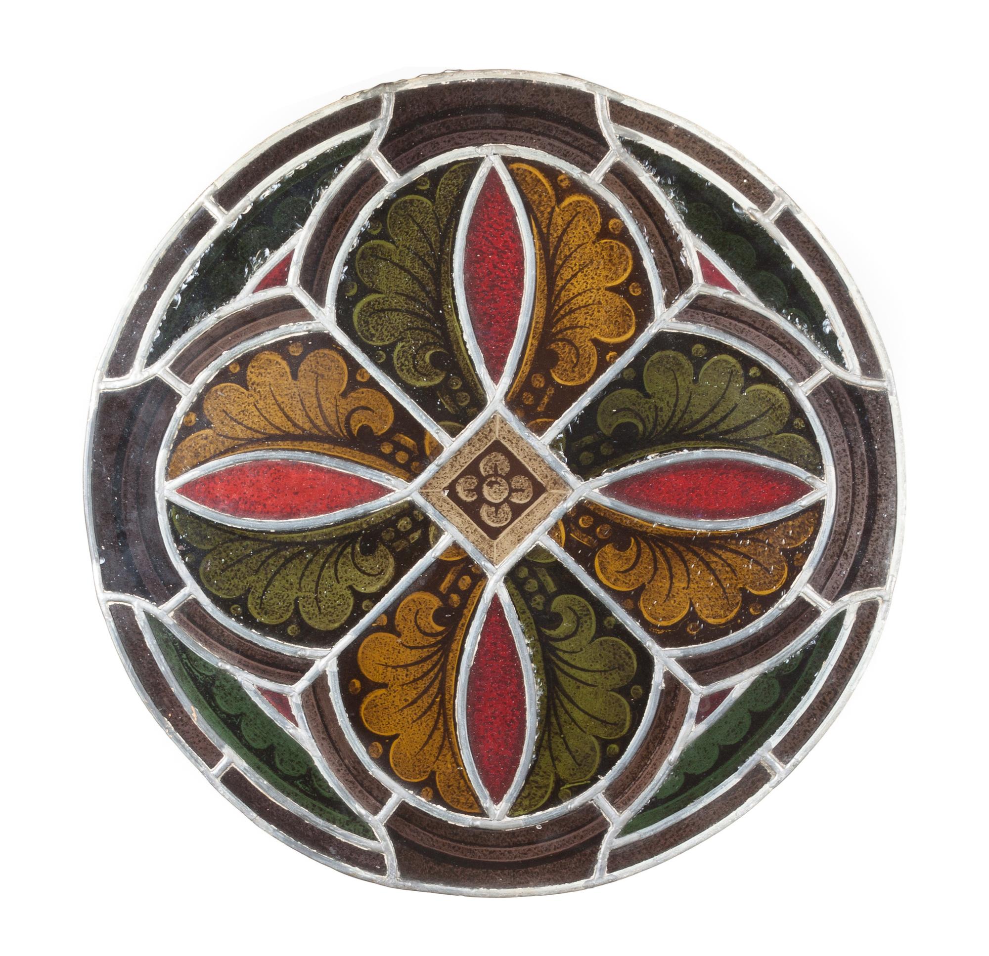 A Victorian Style Leaded Glass Rondel Diameter 20 1/2 inches.