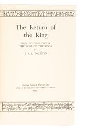 TOLKIEN, J.R.R. (1892-1973). [The Lord of the Rings trilogy:] The Fellowship of the Ring . 1954. -- The Two Towers . 1954. -- The Return of the King . 1955. All London: Allen & Unwin Ltd.