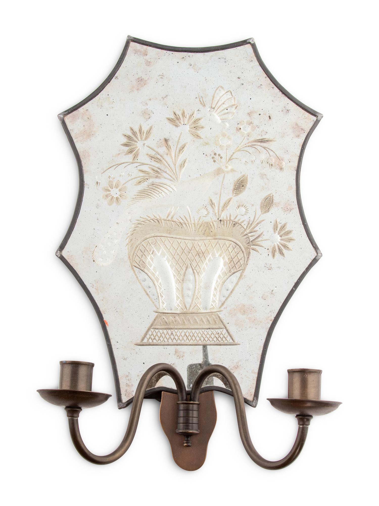 A Pair of Etched Glass Two-Light Sconces