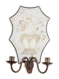 A Pair of Etched Glass Two-Light Sconces