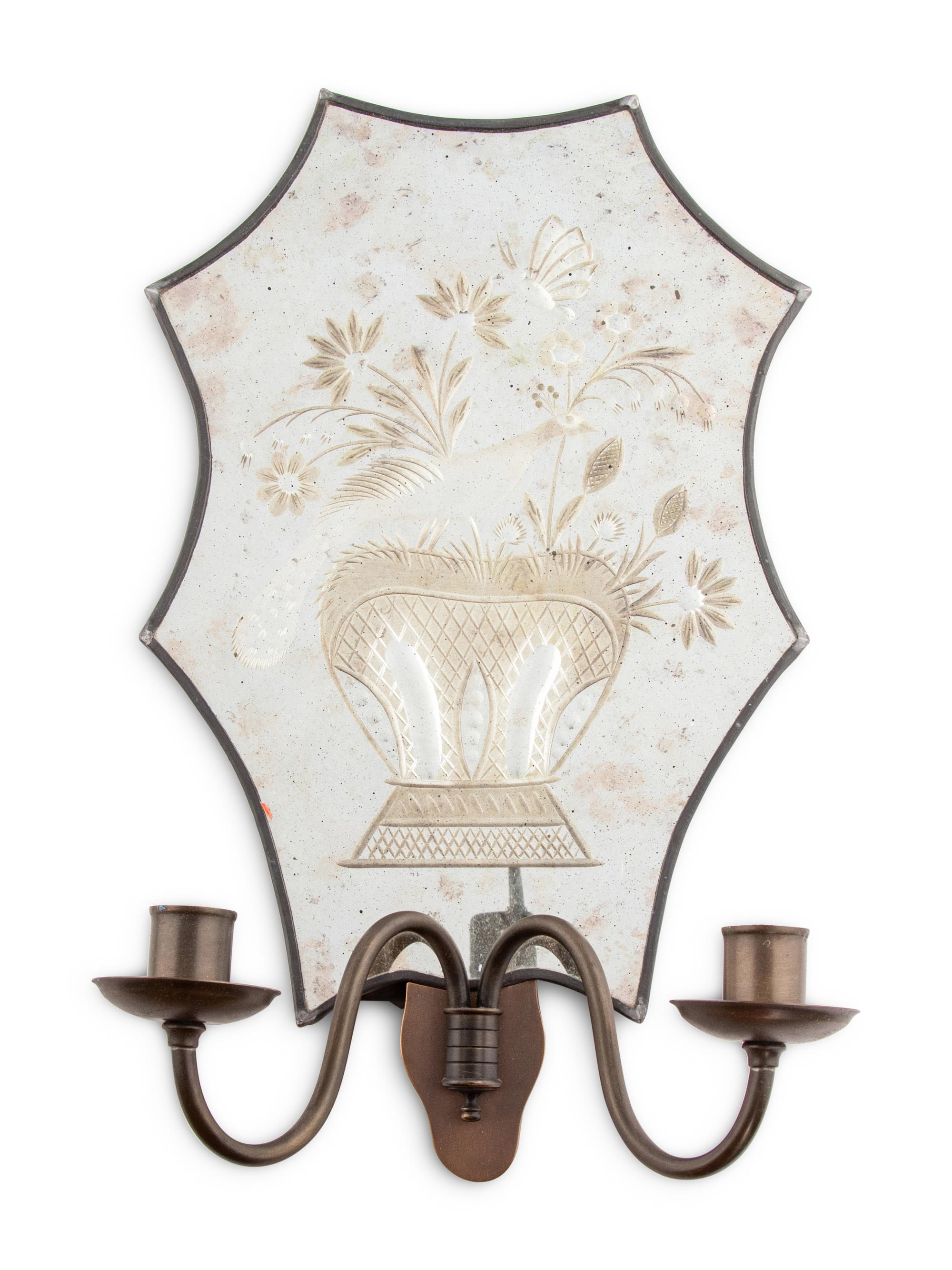 A Pair of Etched Glass Two-Light Sconces