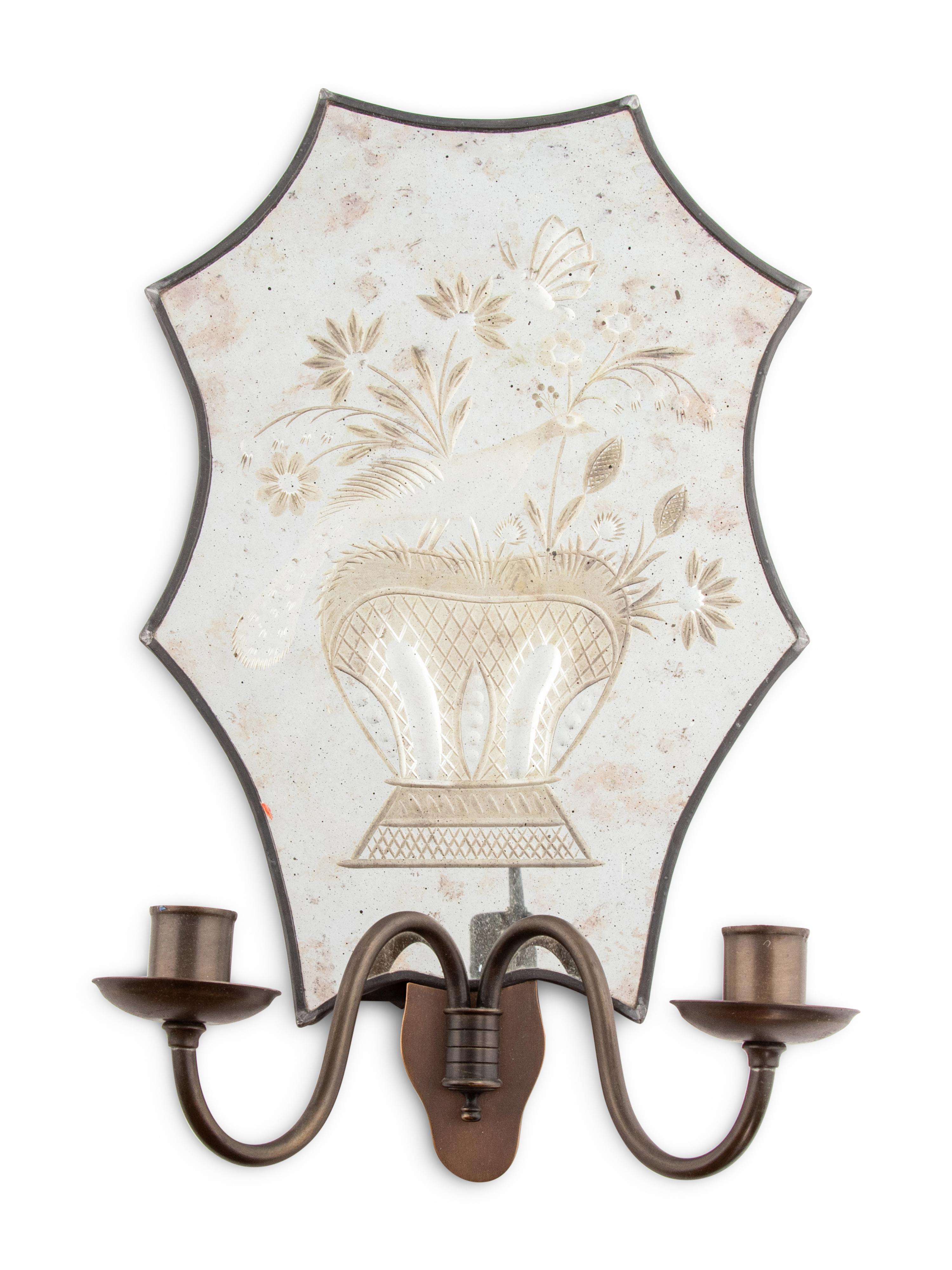 A Pair of Etched Glass Two-Light Sconces