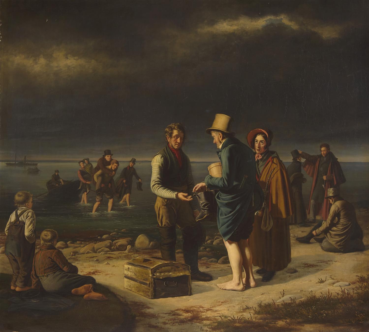 Passengers Coming Ashore from a Stranded Steamboat , 1835
