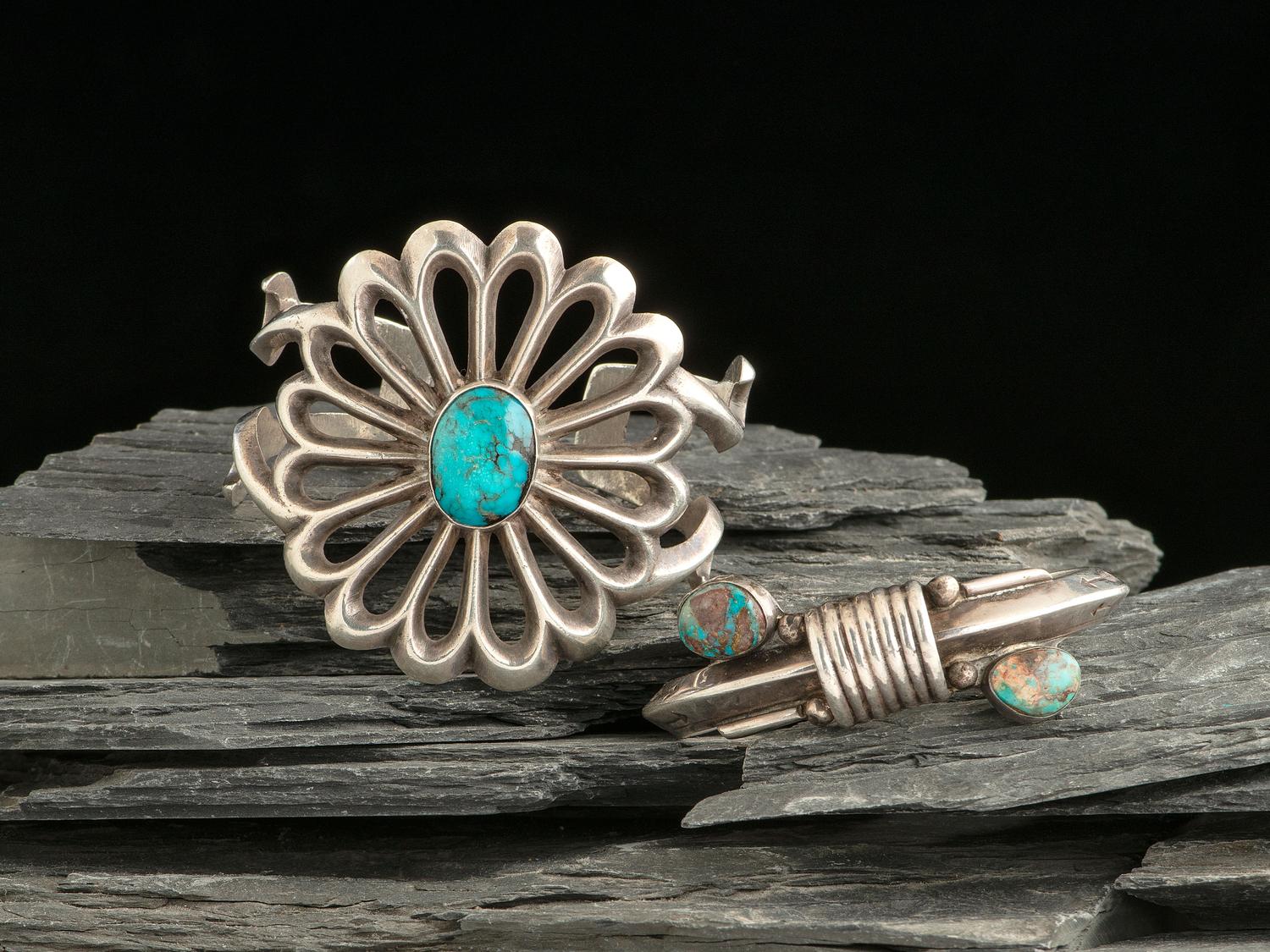 Navajo Silver and Turquoise Cuff Bracelets