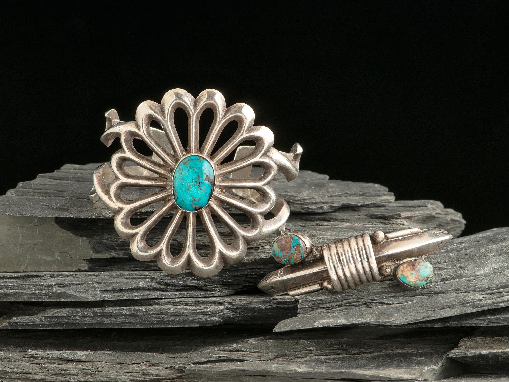 Navajo Silver and Turquoise Cuff Bracelets
