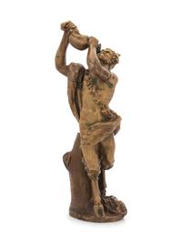 A Continental Gilt Bronze Figure of a Satyr Drinking from a Wine Skin