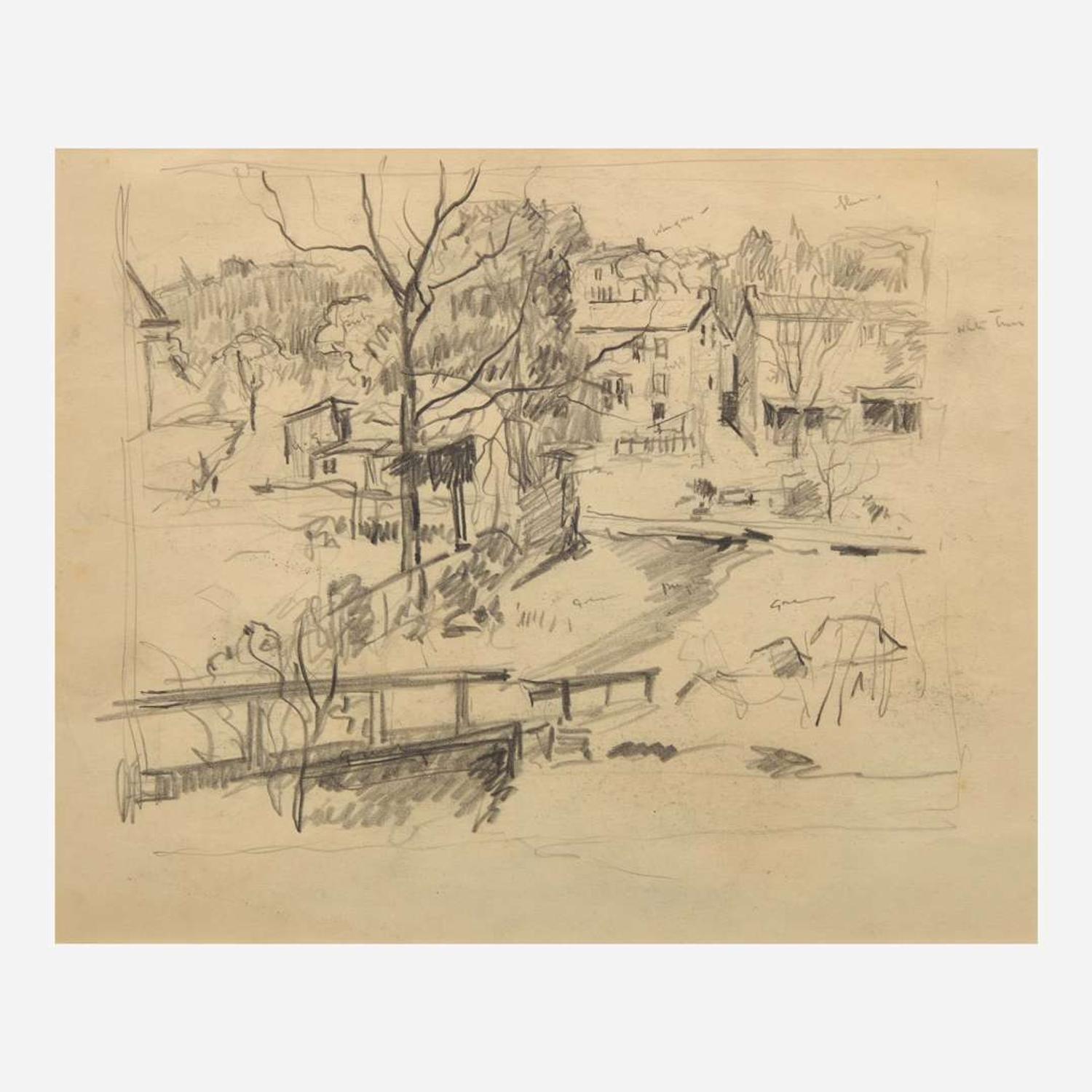 John Fulton Folinsbee (American, 1892–1972) View of Town, Bridge; together with View of Back Garden