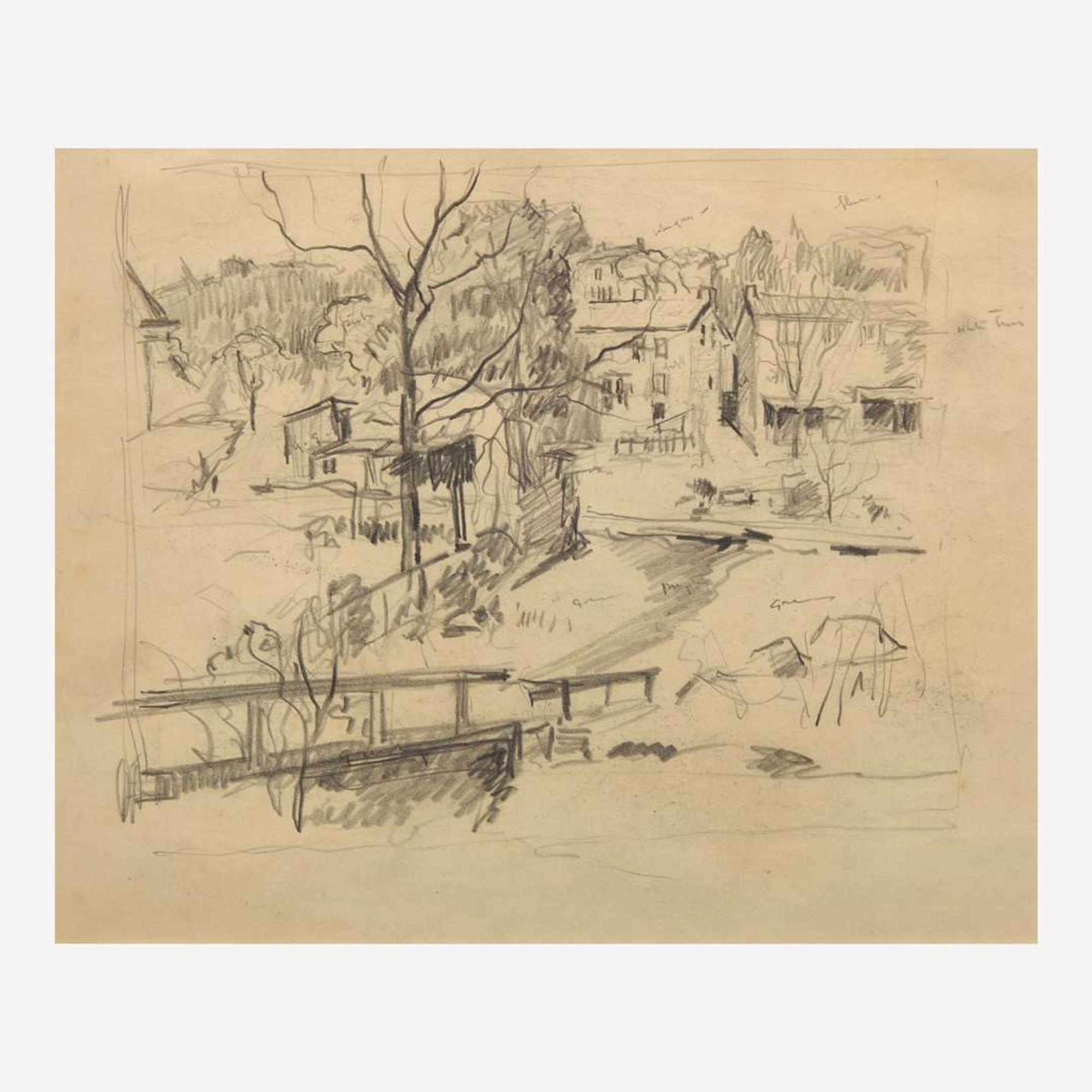 John Fulton Folinsbee (American, 1892–1972) View of Town, Bridge; together with View of Back Garden