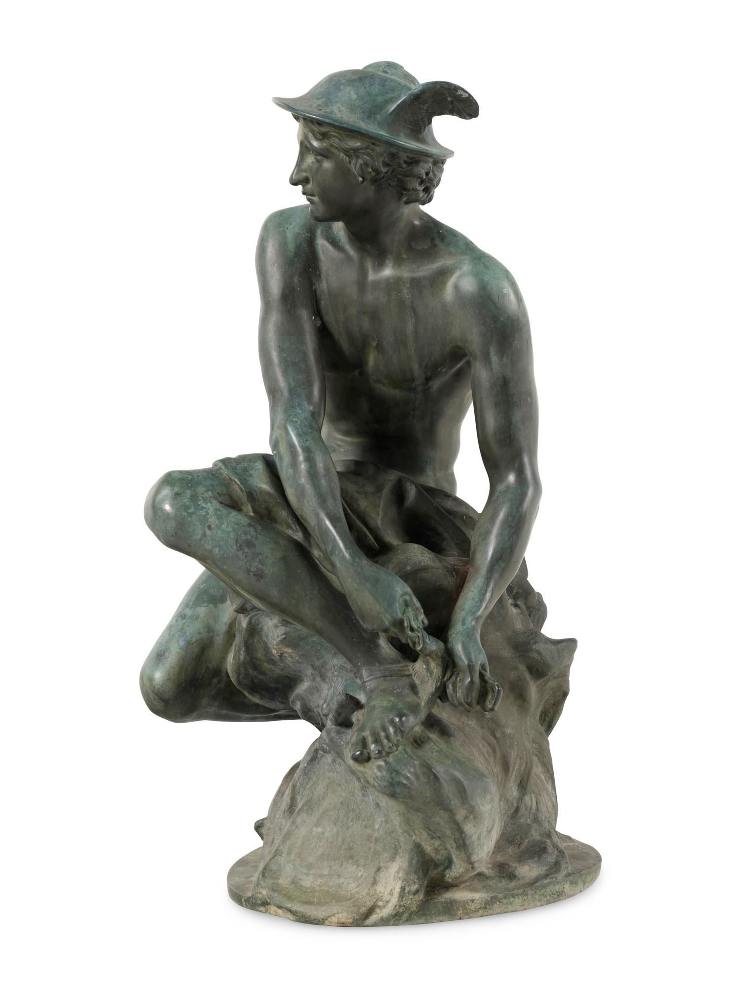 A Bronze Figure of Mercury after Jean-Baptiste Pigalle (French, 1714-1785)