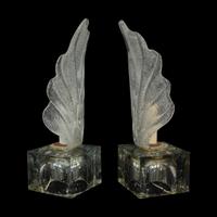 A Pair of Molded Glass Leaf-Form Single-Light Lamps