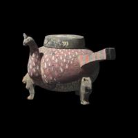 An Unusual Chinese Painted Pottery Jiaodou Vessel, Han Dynasty 漢 彩繪灰陶鐎斗