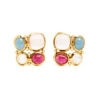 YELLOW GOLD AND MULTIGEM CLIP EARRINGS AND BRACELET