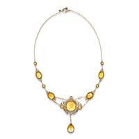 ART NOUVEAU, CITRINE AND SEED PEARL NECKLACE