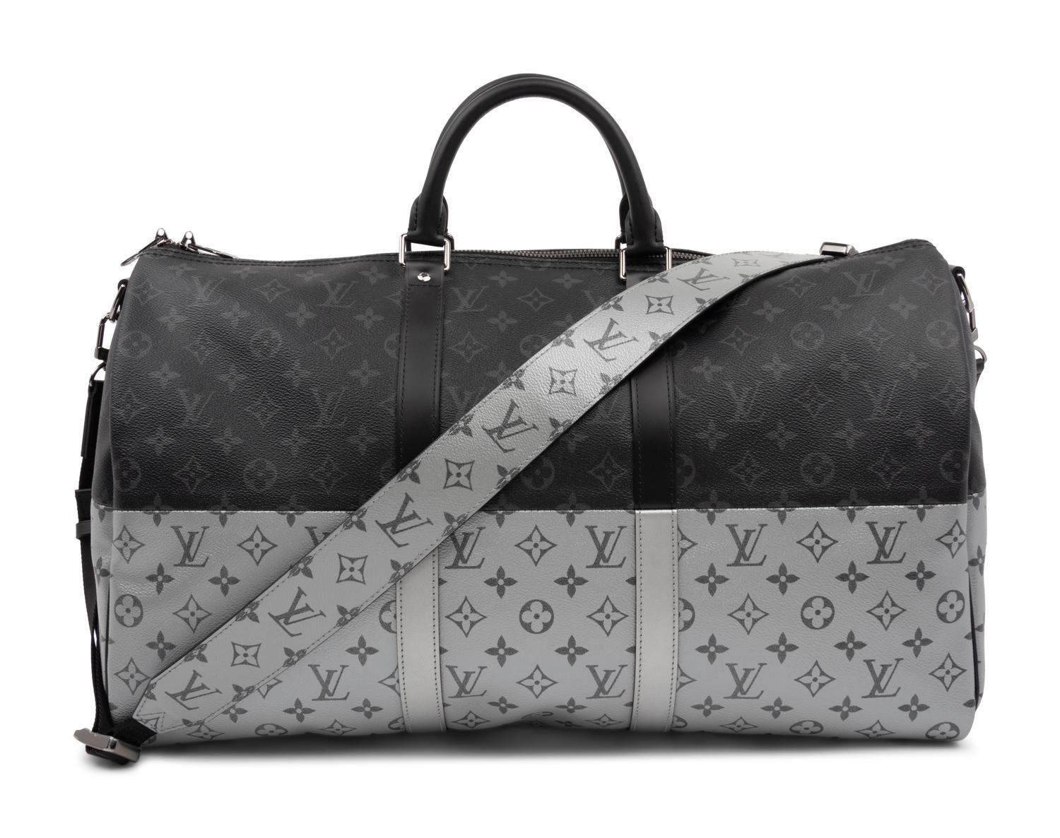 Louis Vuitton Limited Edition Split Keepall Bandoulière 50 in Black and Silver Monogram Canvas, Kim Jones, 2018
